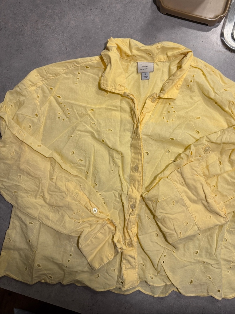 A New Day Light Yellow Eyelet Button-Up Shirt